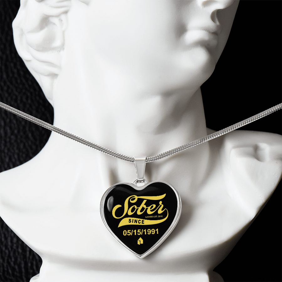 1-Marr Sobriety Gift | Sober Since Heart Necklace w/ Personalized Sober Date