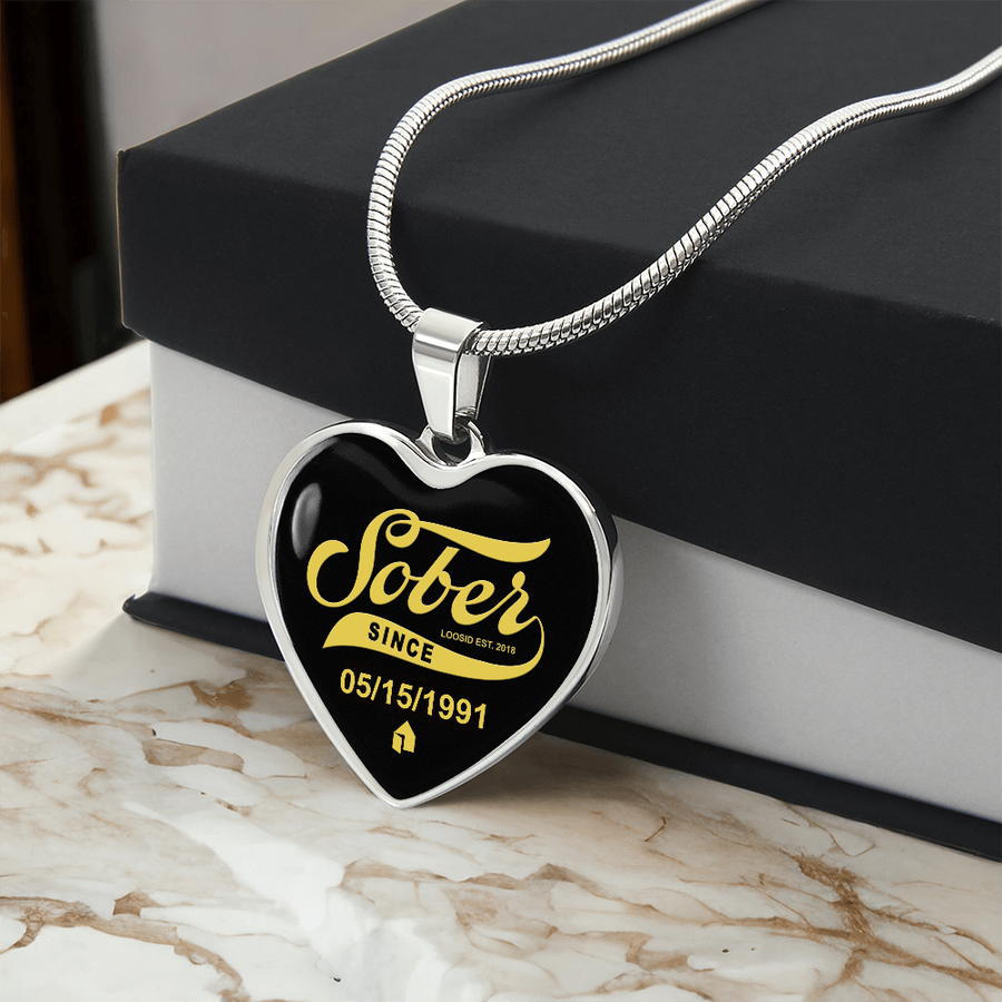 1-Marr Sobriety Gift | Sober Since Heart Necklace w/ Personalized Sober Date