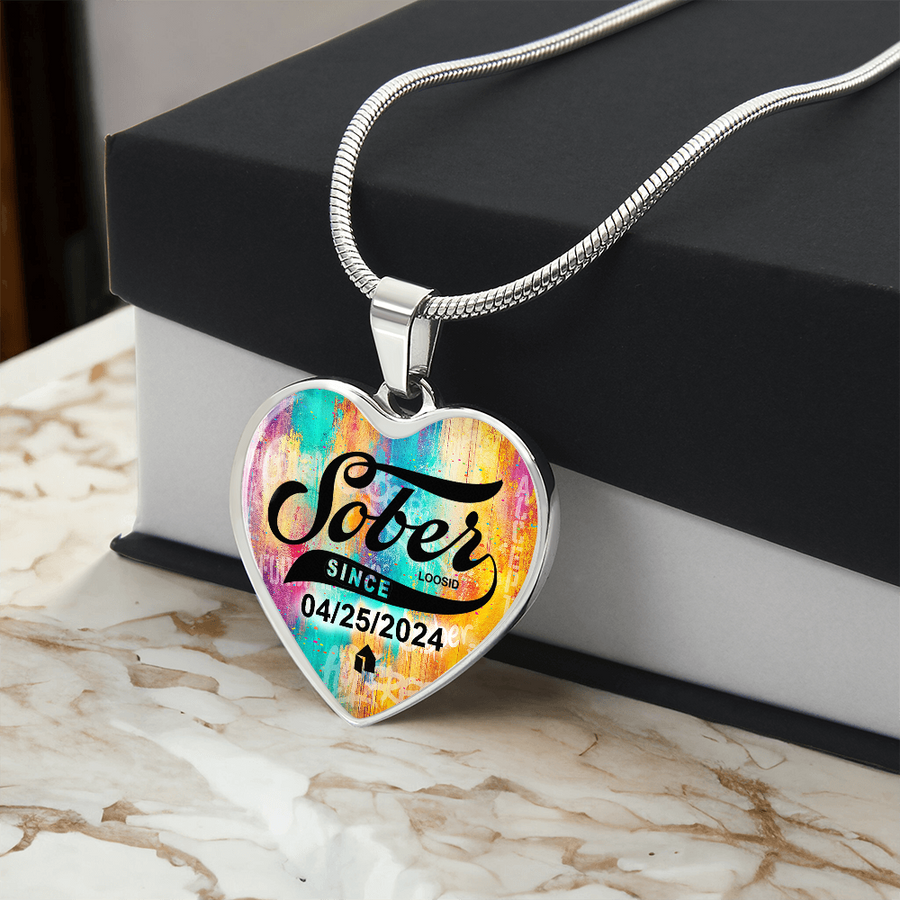 Marr Sobriety Gift | Sober Since Heart Necklace with Personalized Date