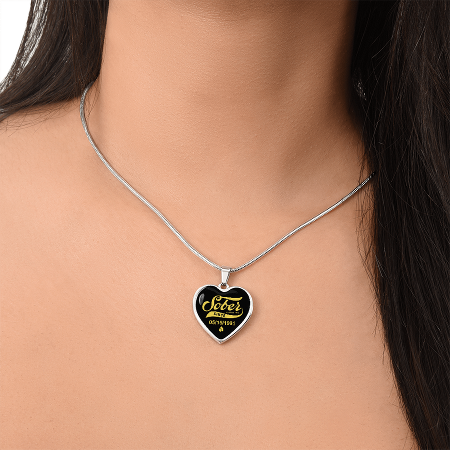 1-Marr Sobriety Gift | Sober Since Heart Necklace w/ Personalized Sober Date