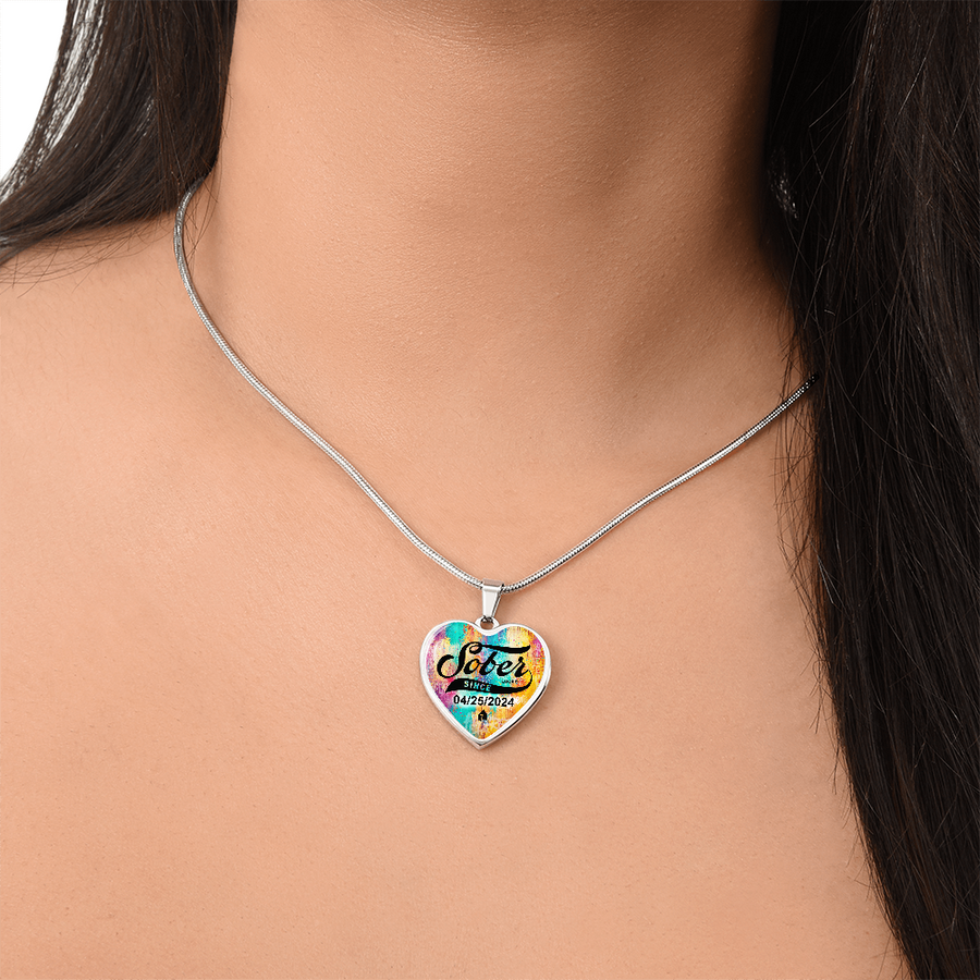 Marr Sobriety Gift | Sober Since Heart Necklace with Personalized Date