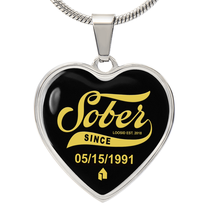 1-Marr Sobriety Gift | Sober Since Heart Necklace w/ Personalized Sober Date