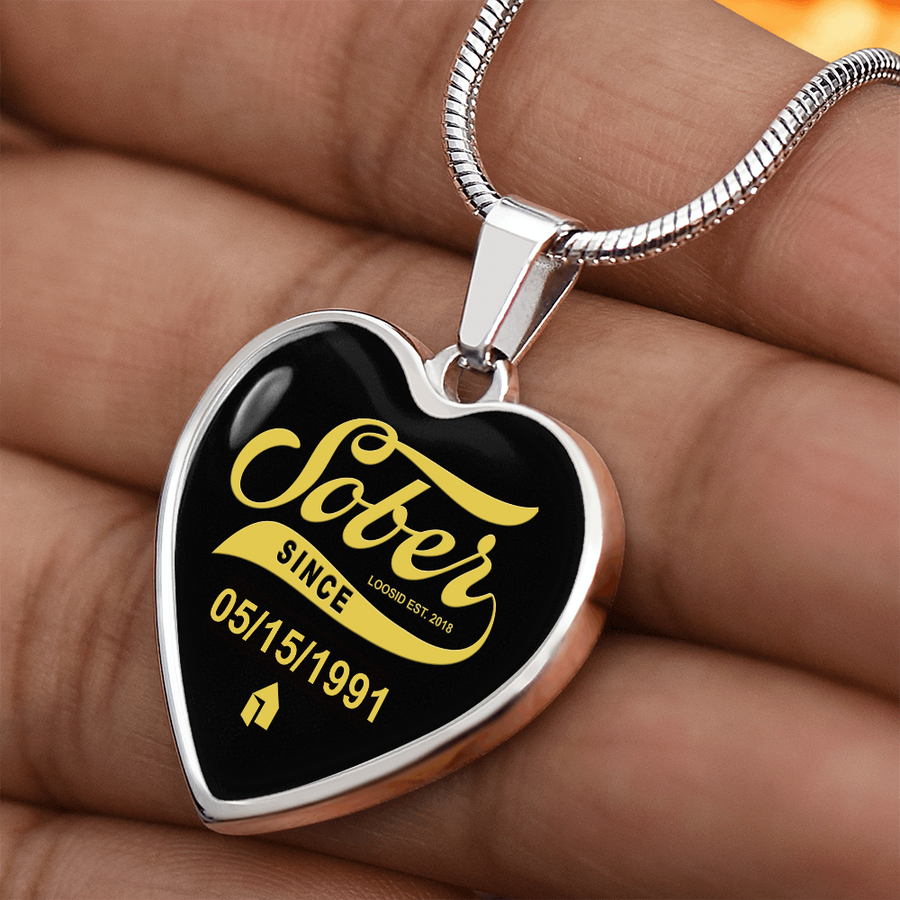 1-Marr Sobriety Gift | Sober Since Heart Necklace w/ Personalized Sober Date