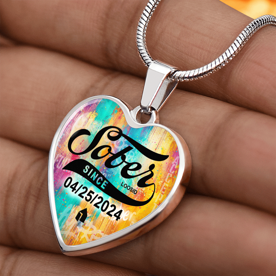 Marr Sobriety Gift | Sober Since Heart Necklace with Personalized Date