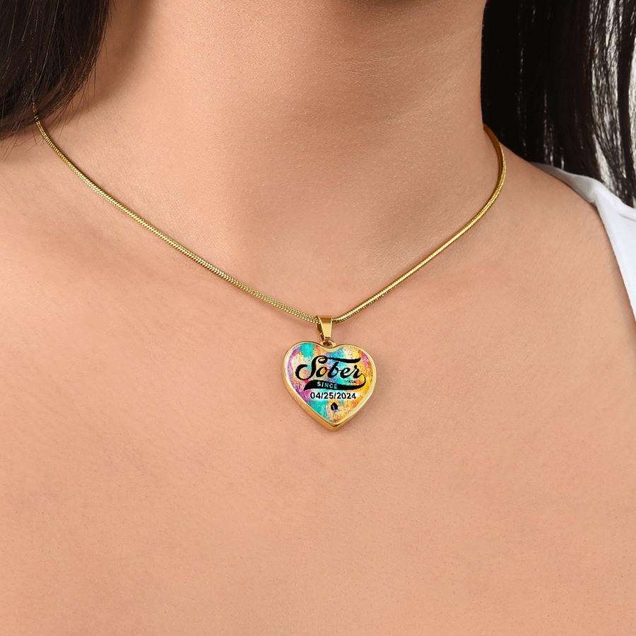 Marr Sobriety Gift | Sober Since Heart Necklace with Personalized Date