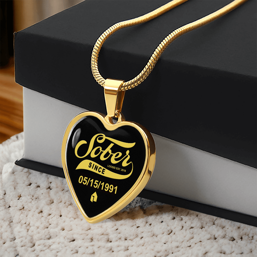 1-Marr Sobriety Gift | Sober Since Heart Necklace w/ Personalized Sober Date