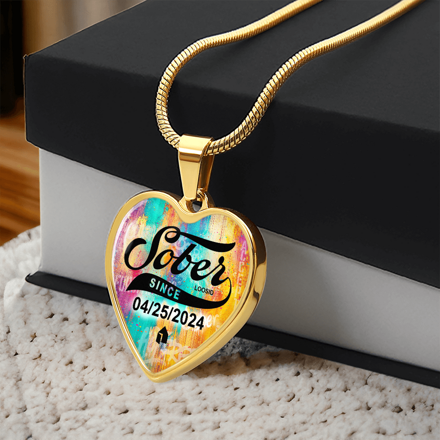 Marr Sobriety Gift | Sober Since Heart Necklace with Personalized Date