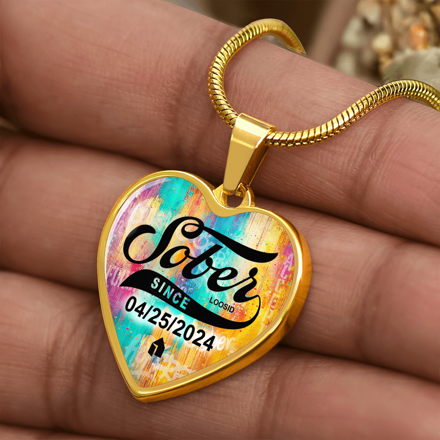 Marr Sobriety Gift | Sober Since Heart Necklace with Personalized Date