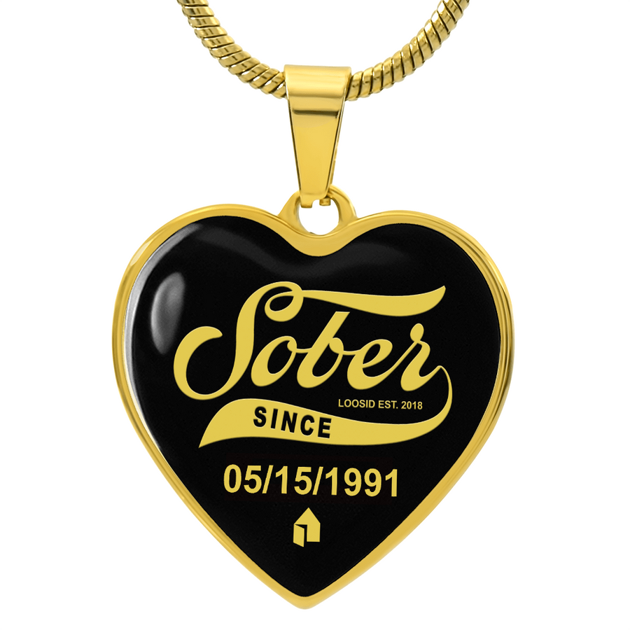 1-Marr Sobriety Gift | Sober Since Heart Necklace w/ Personalized Sober Date