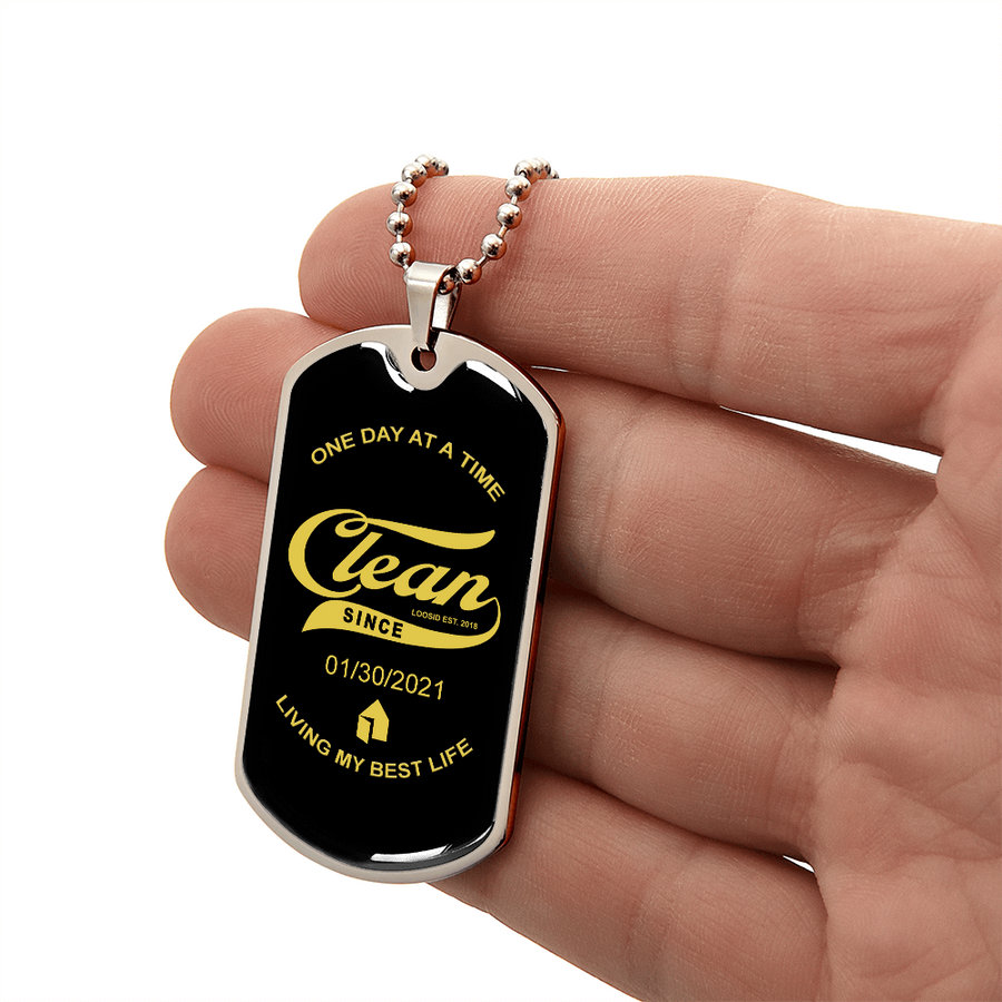1-Marr Clean Since Dog Tag w/Personalized Sobriety Date