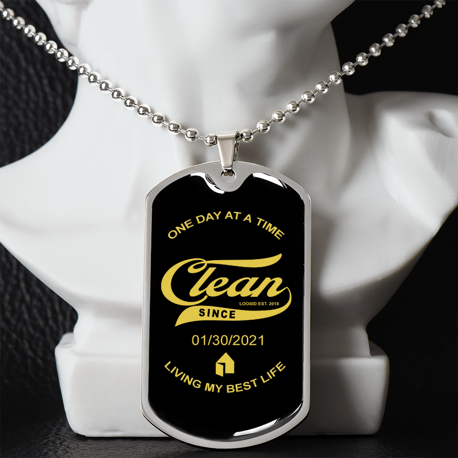 1-Marr Clean Since Dog Tag w/Personalized Sobriety Date
