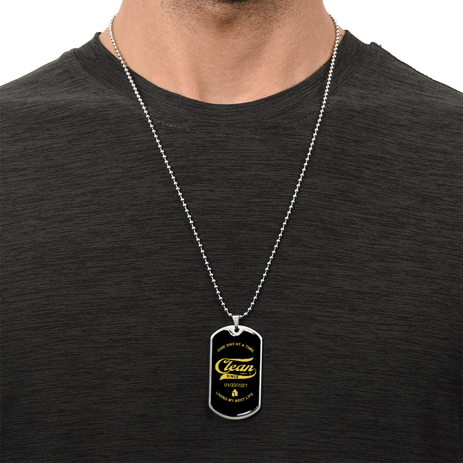 1-Marr Clean Since Dog Tag w/Personalized Sobriety Date