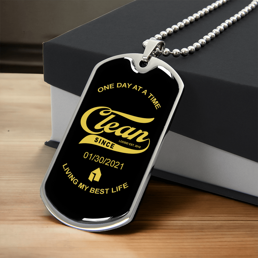 1-Marr Clean Since Dog Tag w/Personalized Sobriety Date