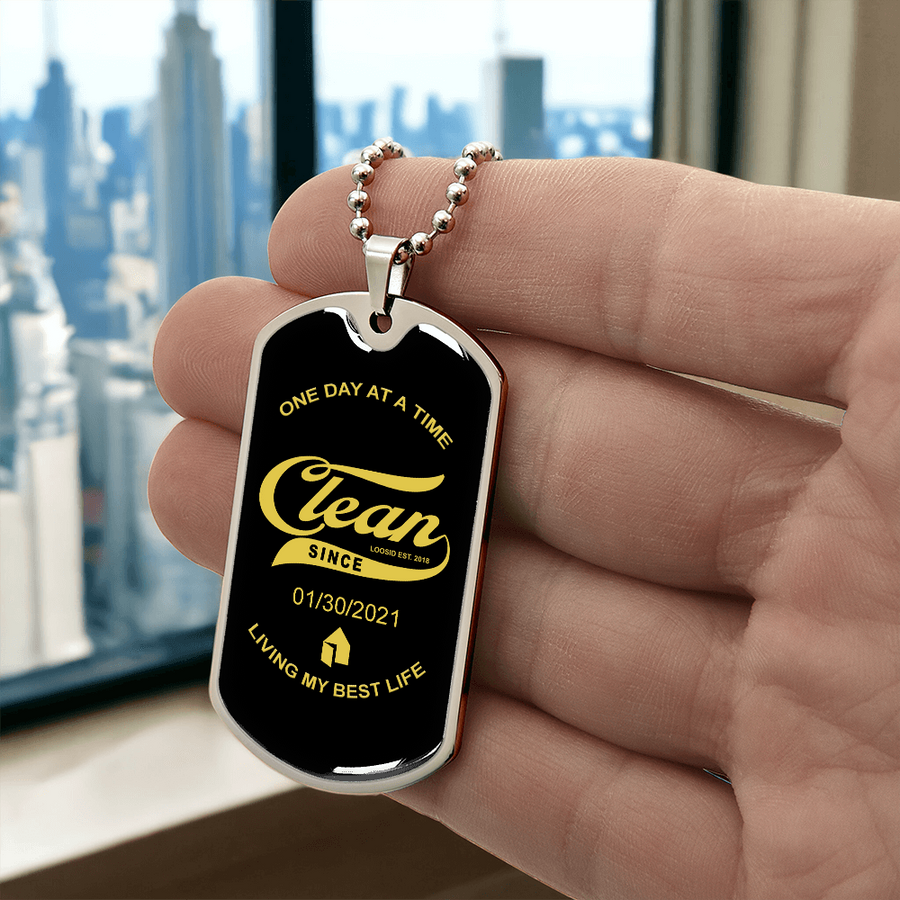 1-Marr Clean Since Dog Tag w/Personalized Sobriety Date