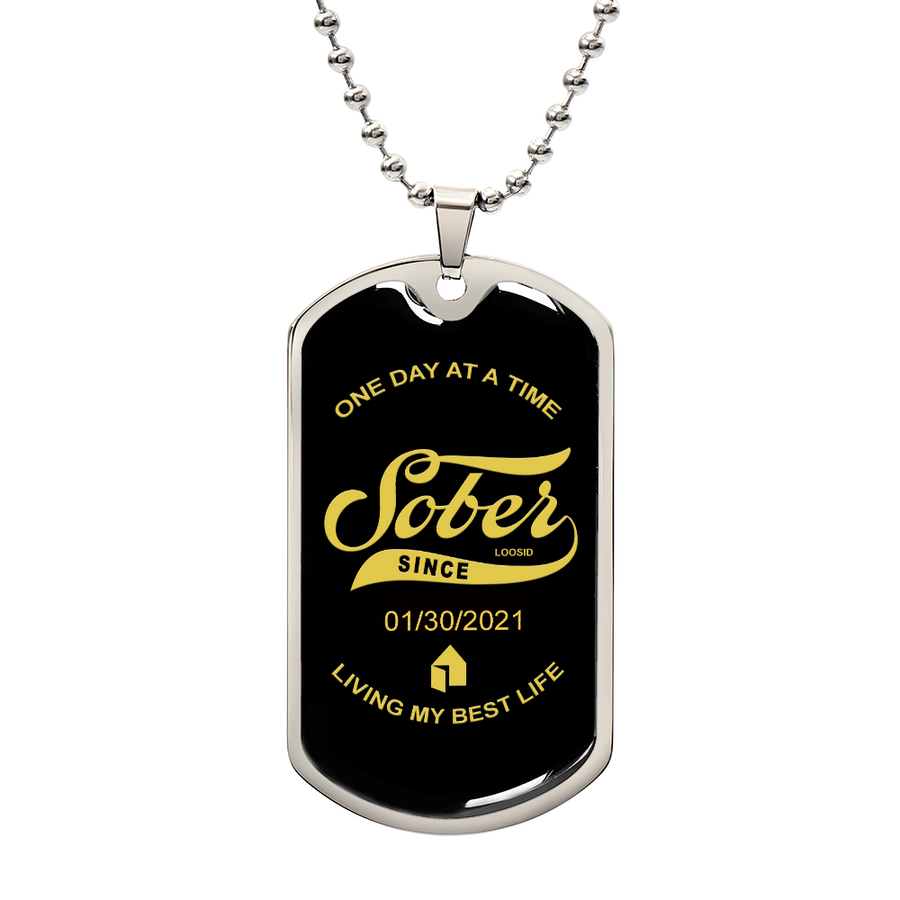 1-Marr Sobriety Gift | Dog Tag with Personalized 'Sober Since' Date