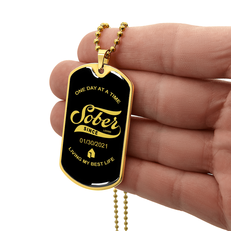 1-Marr Sobriety Gift | Dog Tag with Personalized 'Sober Since' Date