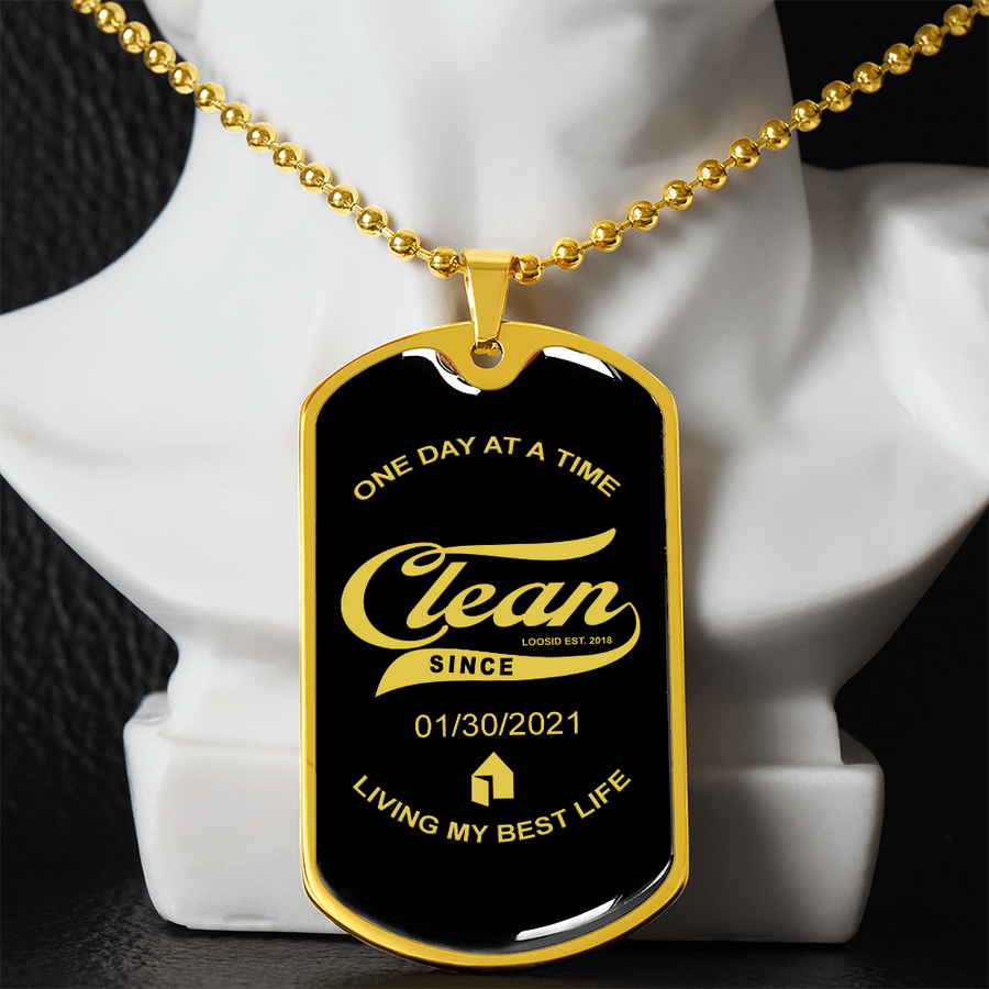 1-Marr Clean Since Dog Tag w/Personalized Sobriety Date