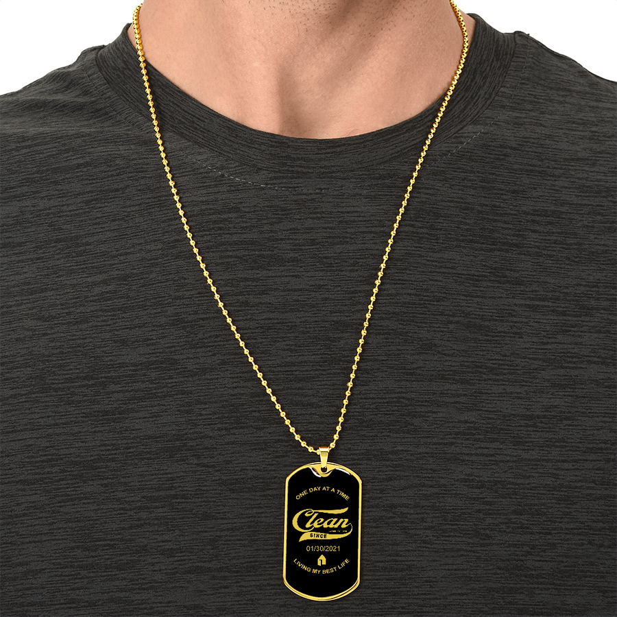 1-Marr Clean Since Dog Tag w/Personalized Sobriety Date