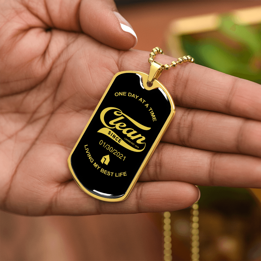 1-Marr Clean Since Dog Tag w/Personalized Sobriety Date