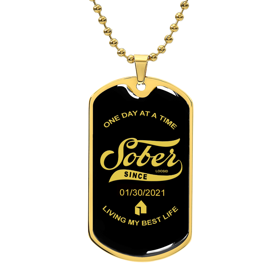 1-Marr Sobriety Gift | Dog Tag with Personalized 'Sober Since' Date