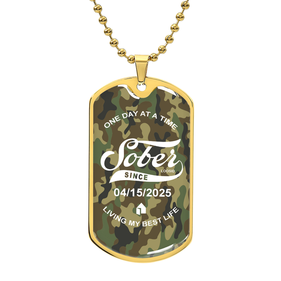 Marr Sobriety Gift | Camo Dog Tag Necklace with Personalized Date