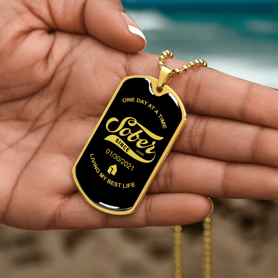 1-Marr Sobriety Gift | Dog Tag with Personalized 'Sober Since' Date