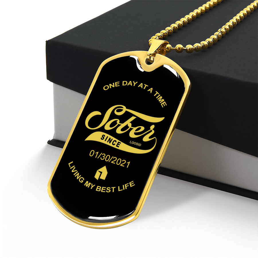 1-Marr Sobriety Gift | Dog Tag with Personalized 'Sober Since' Date