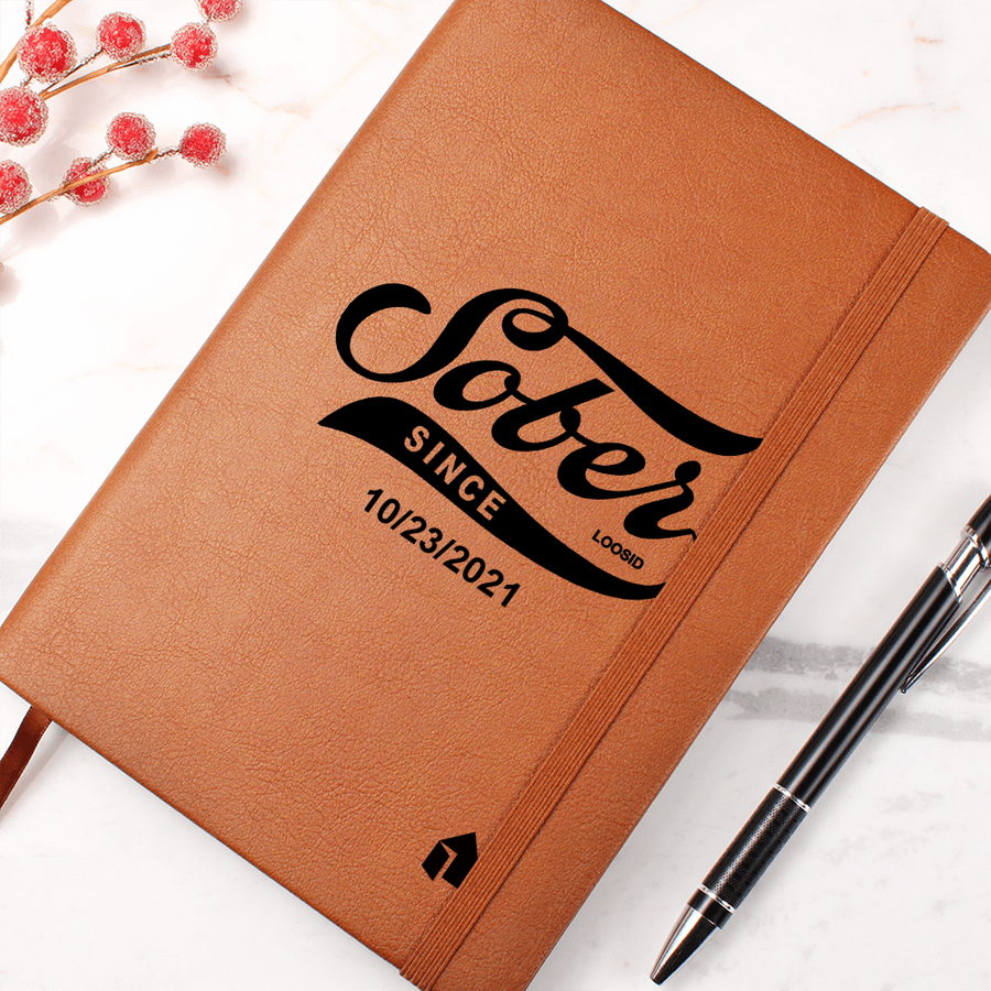 Marr Sober Since Vegan leather Journal w/ Personalized Sobriety Date