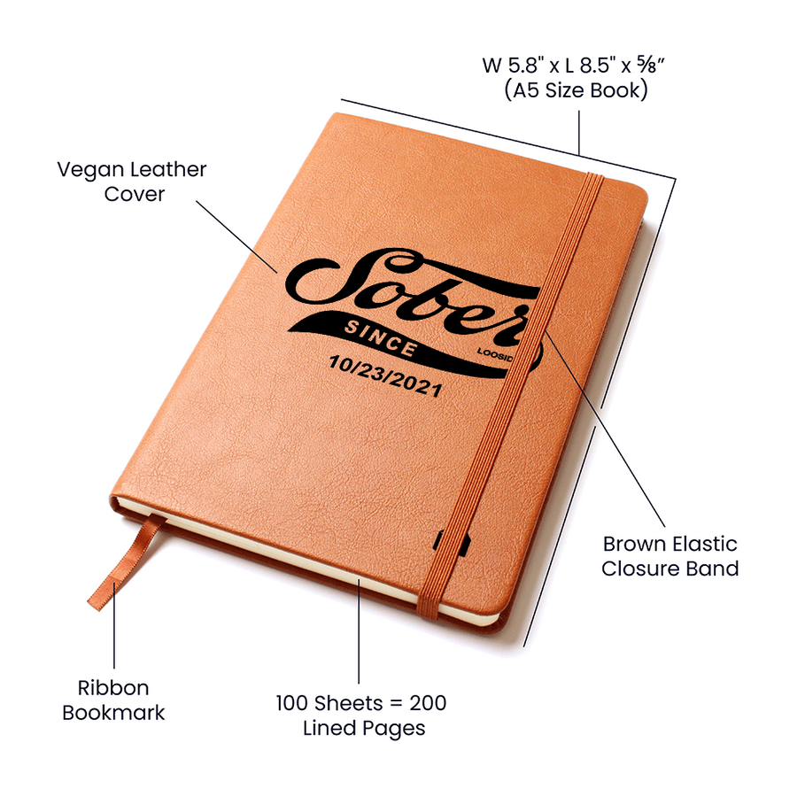 Marr Sober Since Vegan leather Journal w/ Personalized Sobriety Date