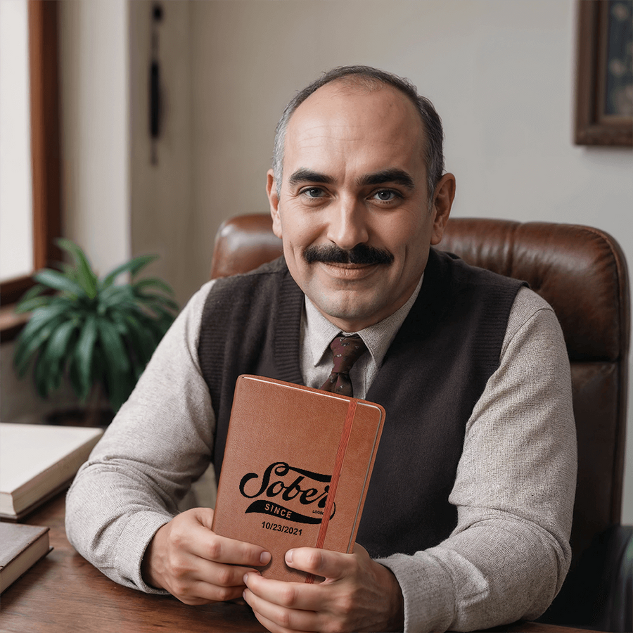 Marr Sober Since Vegan leather Journal w/ Personalized Sobriety Date