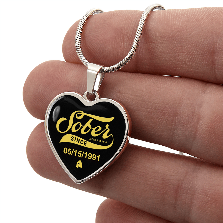 1-Marr Sobriety Gift | Sober Since Heart Necklace w/ Personalized Sober Date