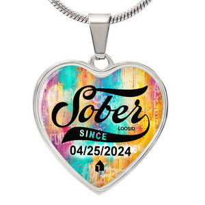 Marr Sobriety Gift | Sober Since Heart Necklace with Personalized Date