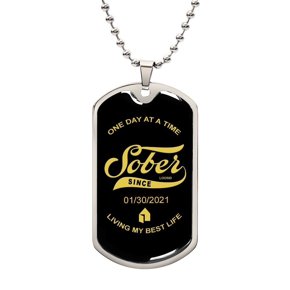 1-Marr Sobriety Gift | Dog Tag with Personalized 'Sober Since' Date