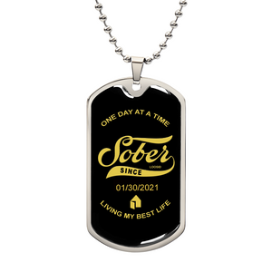 1-Marr Sobriety Gift | Dog Tag with Personalized 'Sober Since' Date