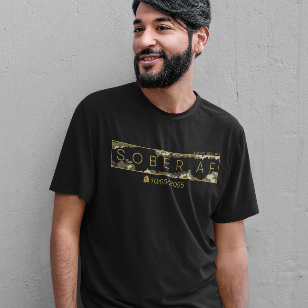 Marr Men's Sober AF Camo T-Shirt w/ Personalized Sobriety Date