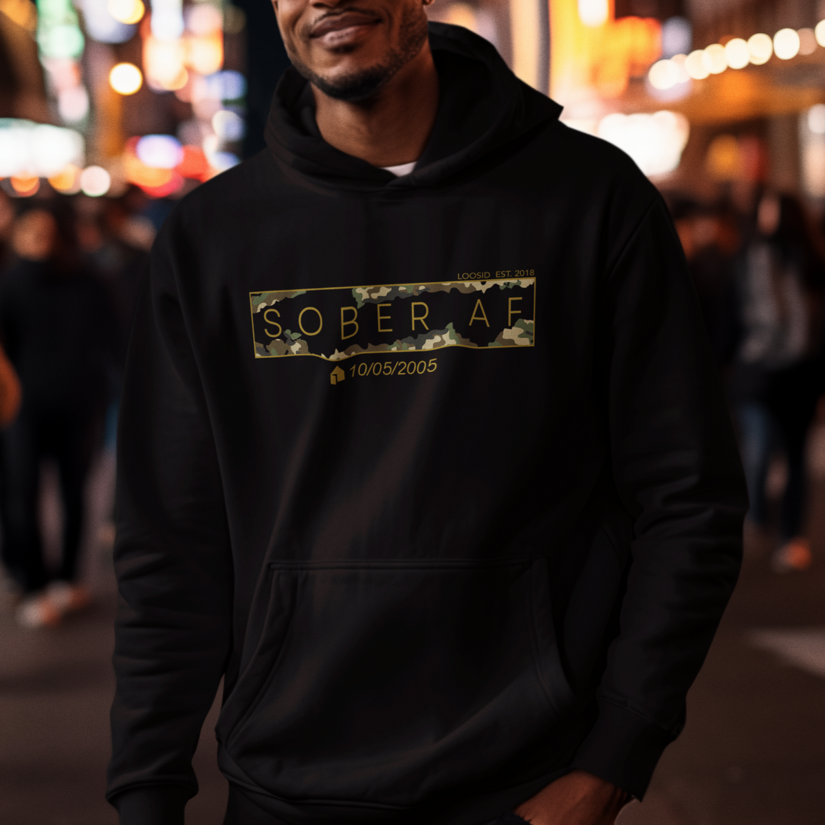 Marr Men's Sober AF Camo Hoodie w/ Personalized Sobriety Date