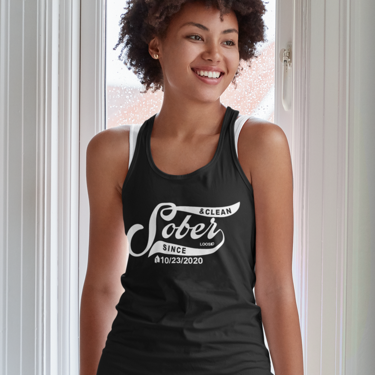 Marr Women's Sober Since T-Racerback Tank w/ Personalized Sobriety Date