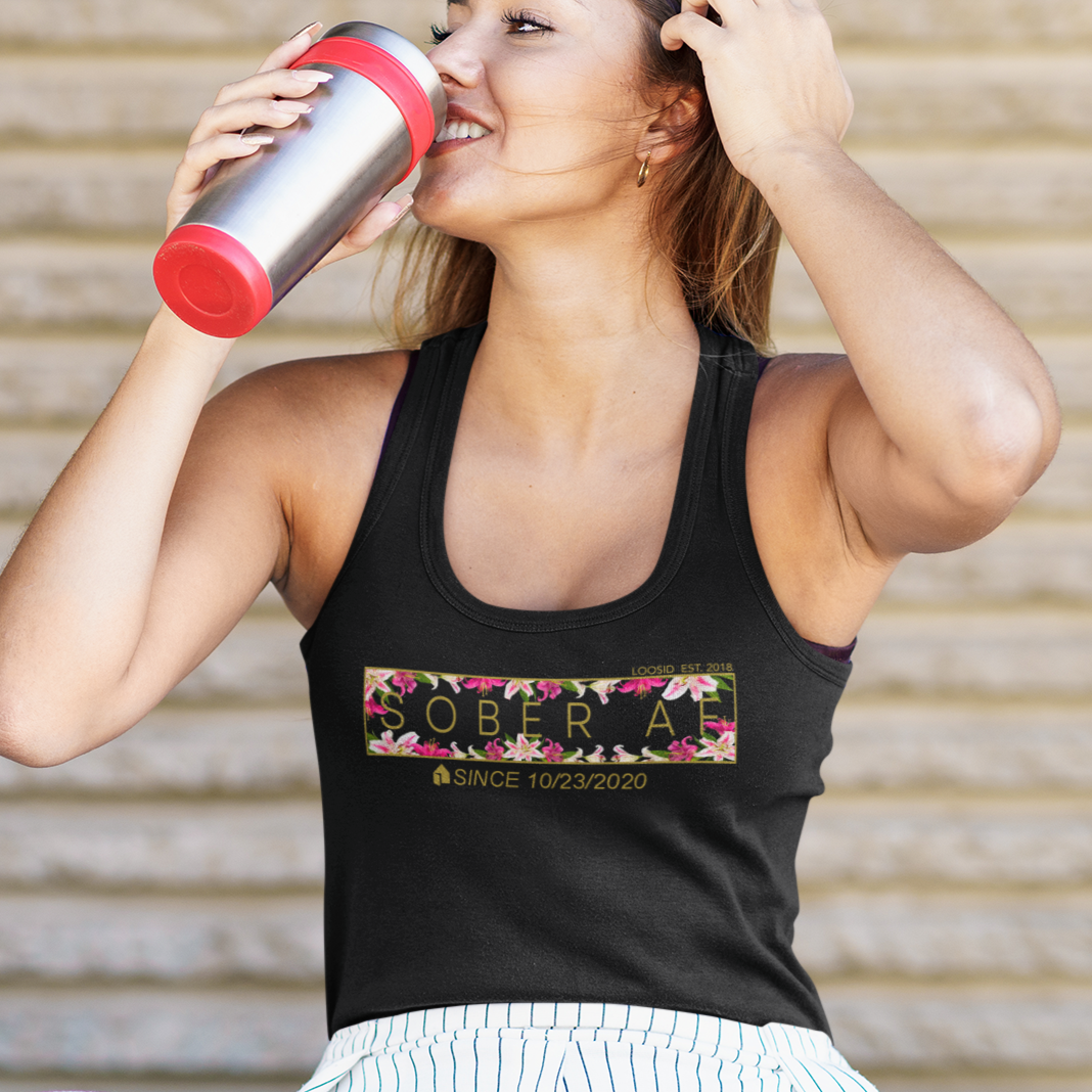Marr Women's Sober AF Lily Racerback Tank w/ Personalized Sobriety Date