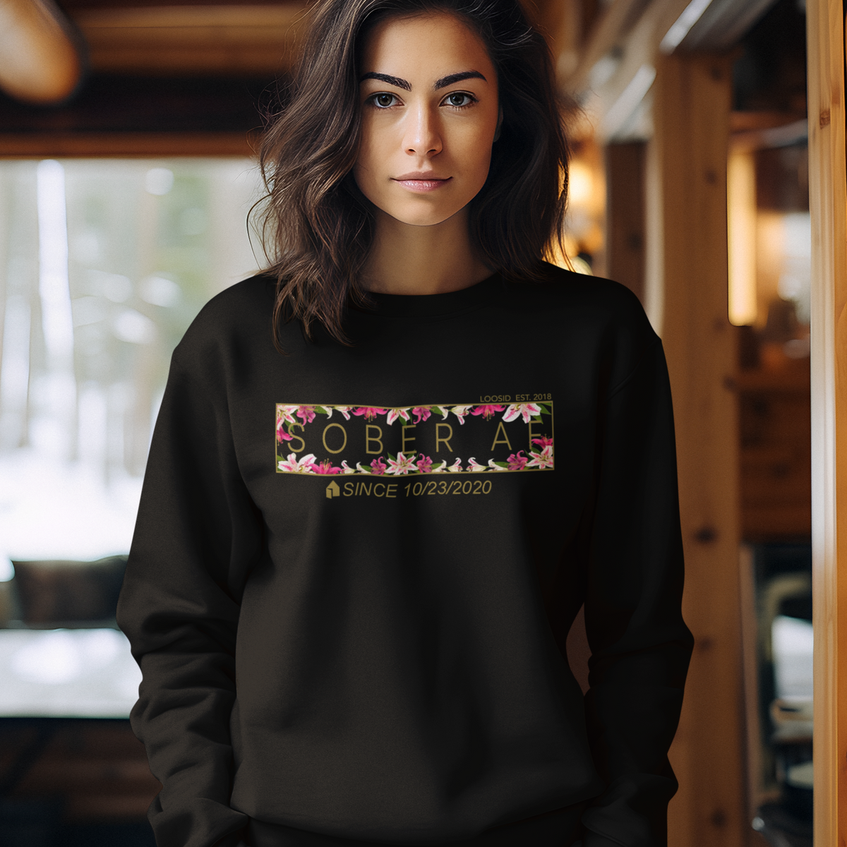 Marr Women's Sober AF Lily Sweatshirt Sweatshirt w/ Personalized Sobriety Date